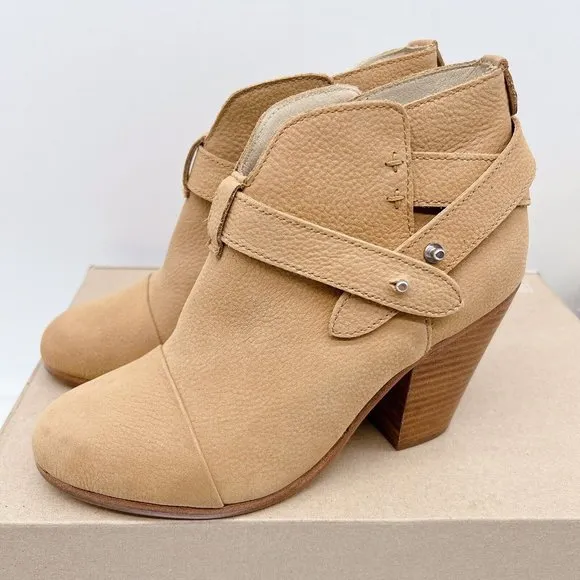 Rag &amp; Bone Harrow Women's Ankle Boots Heels Camel Tan Leather EU 37 US 7