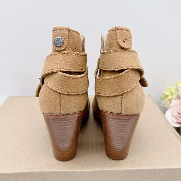 Rag &amp; Bone Harrow Women's Ankle Boots Heels Camel Tan Leather EU 37 US 7