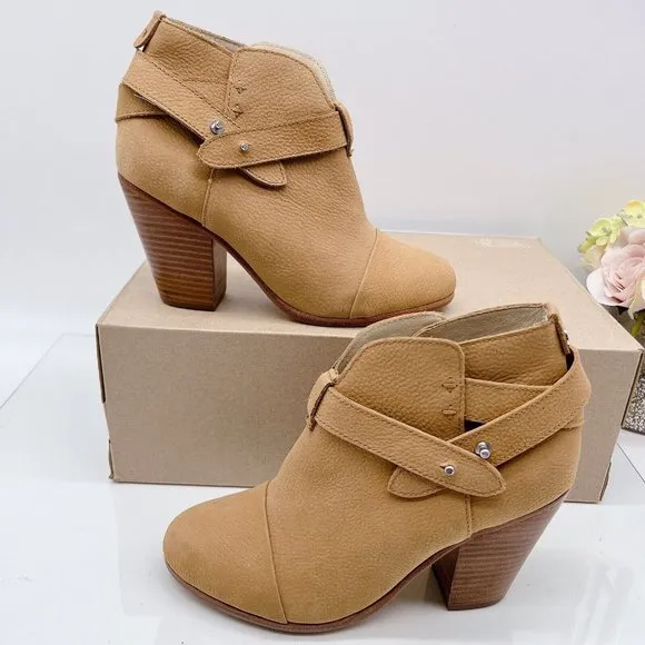 Rag &amp; Bone Harrow Women's Ankle Boots Heels Camel Tan Leather EU 37 US 7