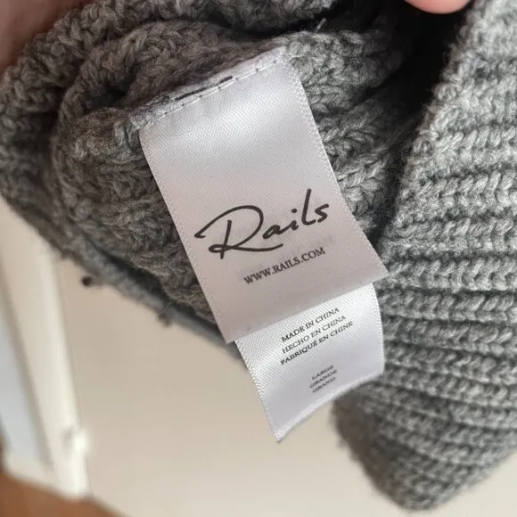 Rails Rita Gray Cotton Wool Crewneck Pullover Ribbed Sweater