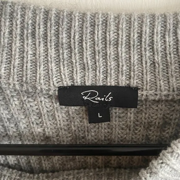 Rails Rita Gray Cotton Wool Crewneck Pullover Ribbed Sweater