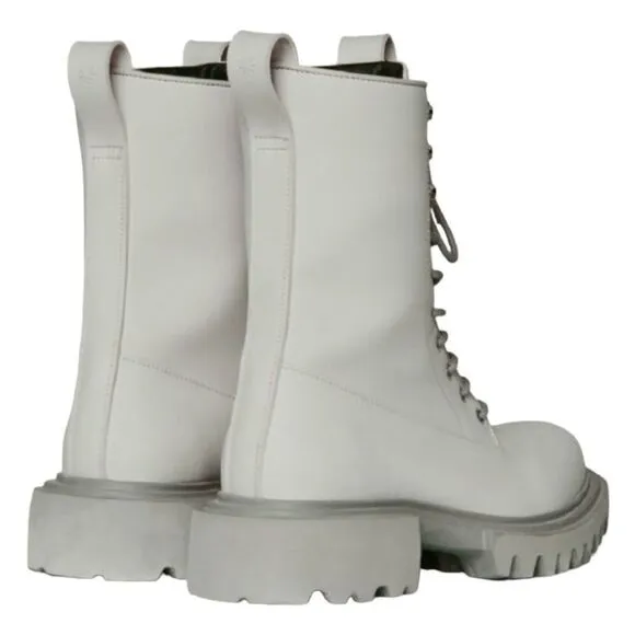 Rains Show Combat Boots Cement Off White Ankle High Lace-Up Vegan 9