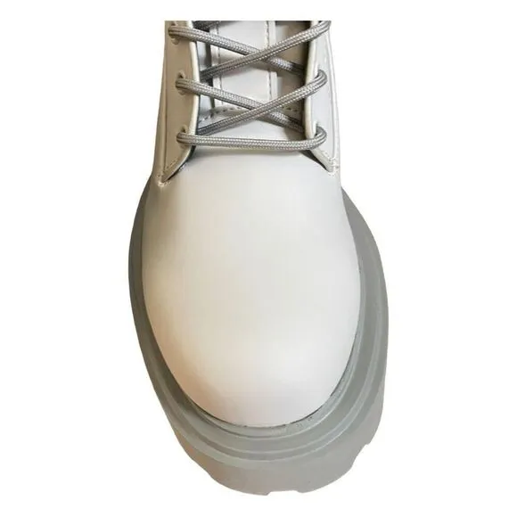 Rains Show Combat Boots Cement Off White Ankle High Lace-Up Vegan 9