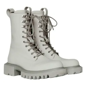 Rains Show Combat Boots Cement Off White Ankle High Lace-Up Vegan 9