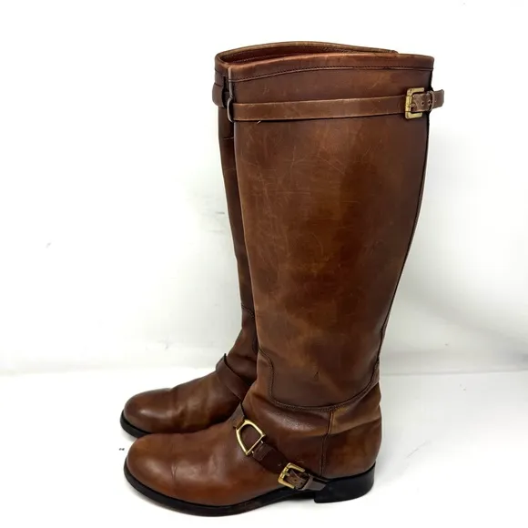Ralph Lauren Collection Knee High Brown Leather Riding Boots Made in Italy