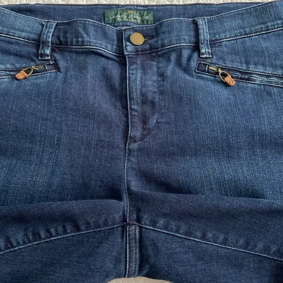 Ralph Lauren Riding Jeans Leather Patch Inner Knee Tan Medium Wash 14 Waist 34