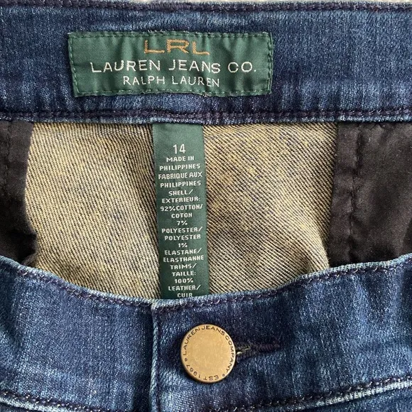 Ralph Lauren Riding Jeans Leather Patch Inner Knee Tan Medium Wash 14 Waist 34