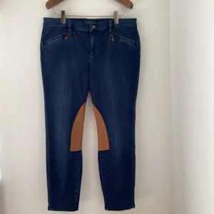 Ralph Lauren Riding Jeans Leather Patch Inner Knee Tan Medium Wash 14 Waist 34