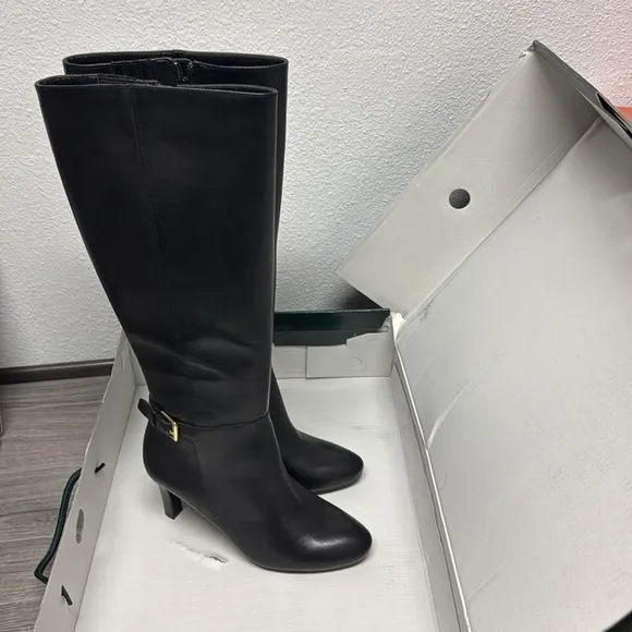 Ralph Lauren Women's Eastwell Faux Leather Knee High Dress Boots