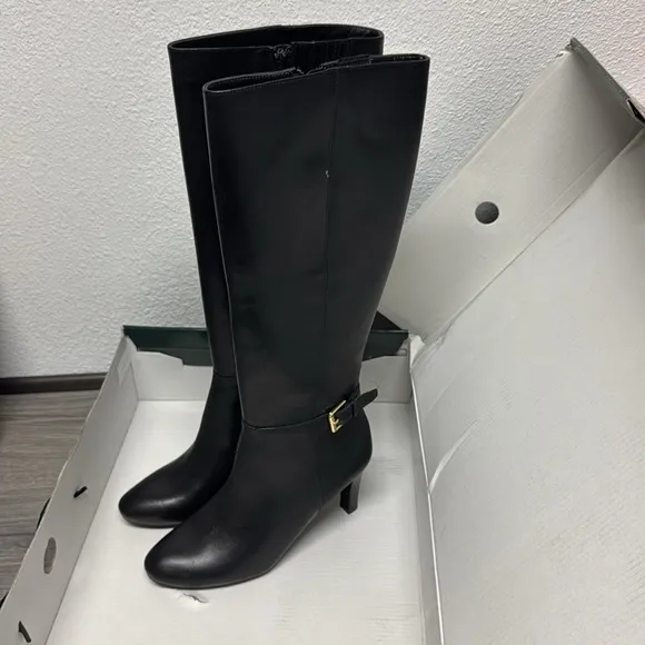 Ralph Lauren Women's Eastwell Faux Leather Knee High Dress Boots