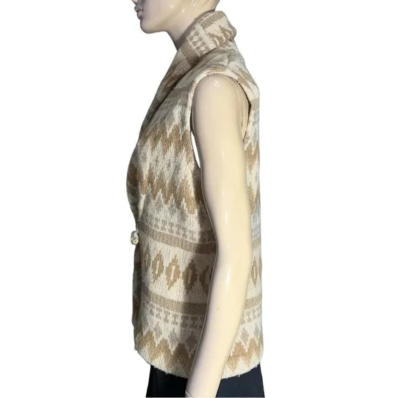 Ralph Lauren Women’s Size M Southwestern Aztec Cream Tan Horn Wool Sweater Vest
