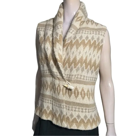 Ralph Lauren Women’s Size M Southwestern Aztec Cream Tan Horn Wool Sweater Vest