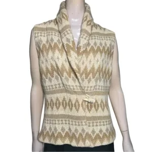 Ralph Lauren Women’s Size M Southwestern Aztec Cream Tan Horn Wool Sweater Vest