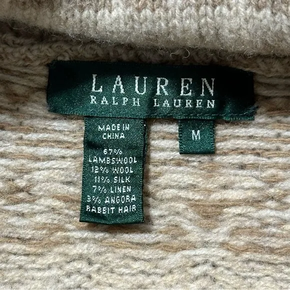 Ralph Lauren Women’s Size M Southwestern Aztec Cream Tan Horn Wool Sweater Vest