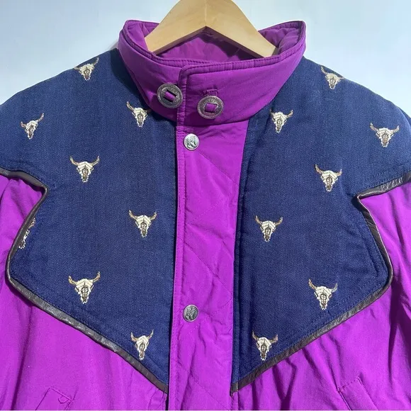 Rare Kenny Rogers purple pink western Longhorn cow winter ski coat jacket large