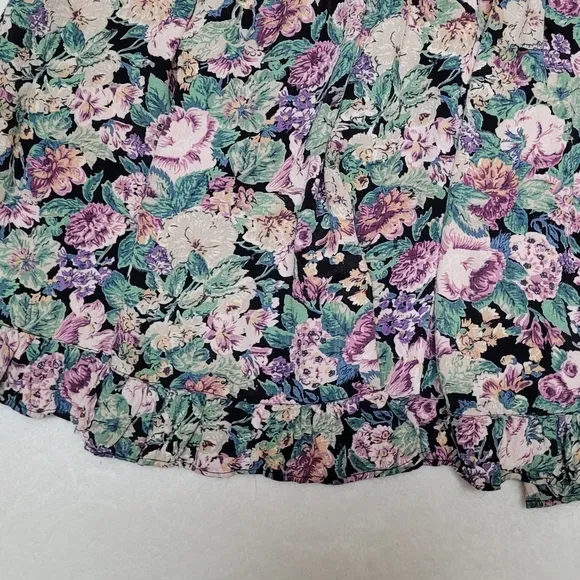 Rare Vintage Star of India Purple Floral Tiered Ruffle Elastic Waist Maxi Skirt