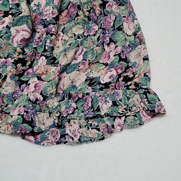 Rare Vintage Star of India Purple Floral Tiered Ruffle Elastic Waist Maxi Skirt