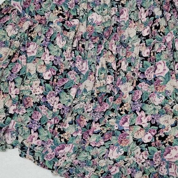 Rare Vintage Star of India Purple Floral Tiered Ruffle Elastic Waist Maxi Skirt