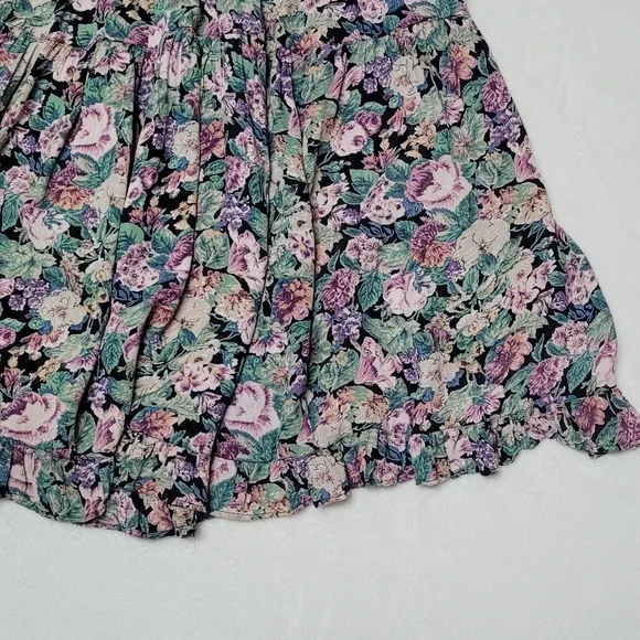 Rare Vintage Star of India Purple Floral Tiered Ruffle Elastic Waist Maxi Skirt