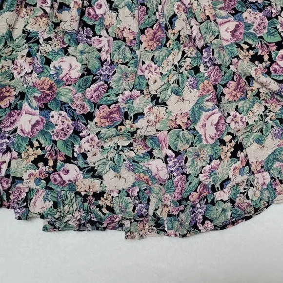Rare Vintage Star of India Purple Floral Tiered Ruffle Elastic Waist Maxi Skirt