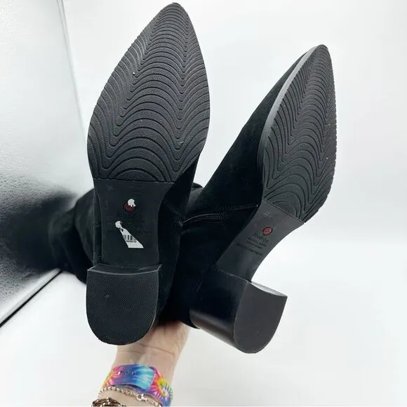 REAL Leather Blondo Tallis Knee High Waterproof Black Suede Block Heel Boots 9