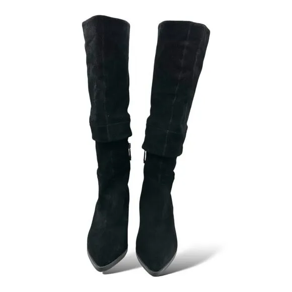 REAL Leather Blondo Tallis Knee High Waterproof Black Suede Block Heel Boots 9