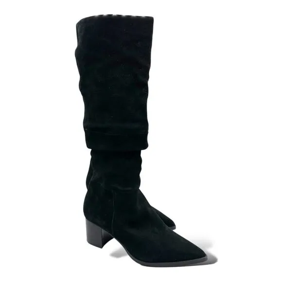 REAL Leather Blondo Tallis Knee High Waterproof Black Suede Block Heel Boots 9