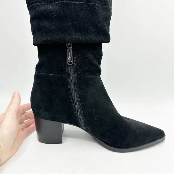 REAL Leather Blondo Tallis Knee High Waterproof Black Suede Block Heel Boots 9