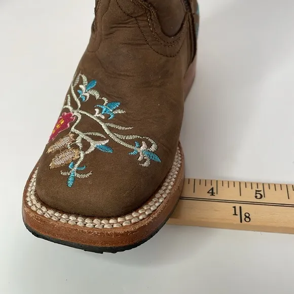 Red Hawk Boots Girls Western Chocolate Leather Floral Boots
