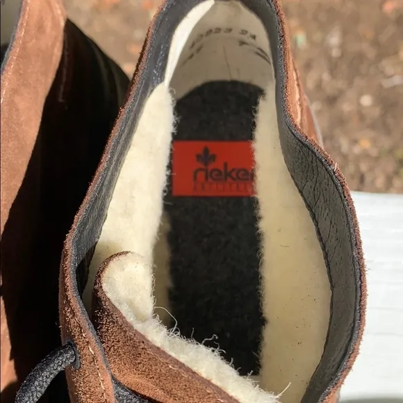 Rieker brown suede Sherpa lined winter ankle boots sz 6