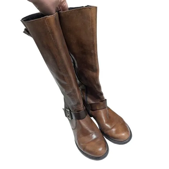 Rieker Faith 80 Brown Leather Riding Boots Womens 9.5 Western Boho Buckle Shoes