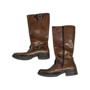 Rieker Faith 80 Brown Leather Riding Boots Womens 9.5 Western Boho Buckle Shoes