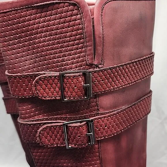 ROAN BY BED STU DATE TALL LEATHER RIDING BOOTS NWOB SIZE 8.5 BURGUNDY
