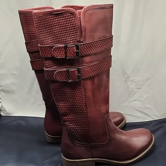 ROAN BY BED STU DATE TALL LEATHER RIDING BOOTS NWOB SIZE 8.5 BURGUNDY
