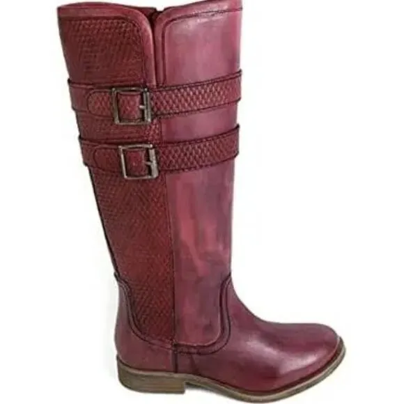 ROAN BY BED STU DATE TALL LEATHER RIDING BOOTS NWOB SIZE 8.5 BURGUNDY