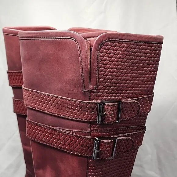 ROAN BY BED STU DATE TALL LEATHER RIDING BOOTS NWOB SIZE 8.5 BURGUNDY