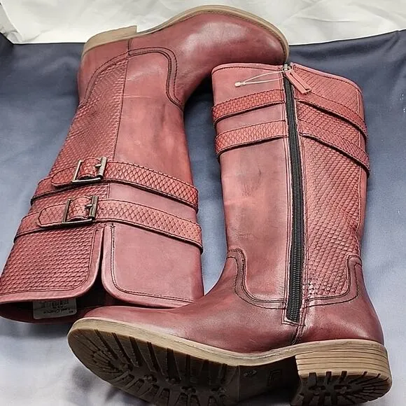 ROAN BY BED STU DATE TALL LEATHER RIDING BOOTS NWOB SIZE 8.5 BURGUNDY