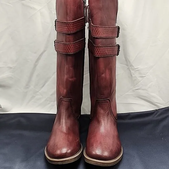 ROAN BY BED STU DATE TALL LEATHER RIDING BOOTS NWOB SIZE 8.5 BURGUNDY