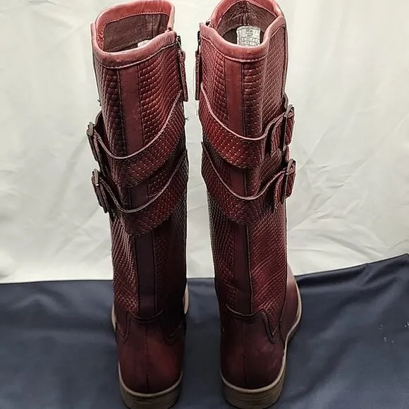 ROAN BY BED STU DATE TALL LEATHER RIDING BOOTS NWOB SIZE 8.5 BURGUNDY