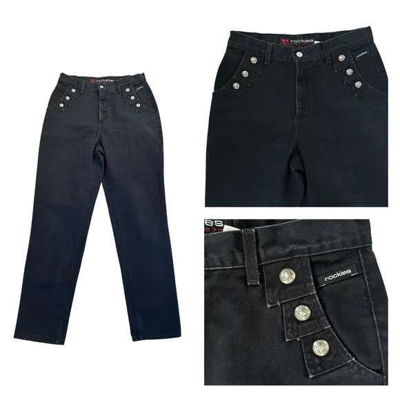 Rockies Vintage Western High Waist Bareback Studded Denim Jeans 13/14 (30 x 33)