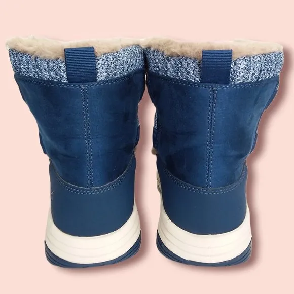 Ryka Aubonne Winter Boots Size 9W Water Repellant Bungee Lace Blue Faux Fur