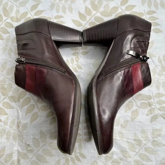 Salamander Leather Ankle with Decorative Stripes Burgundy Brown Heeled Booties‎