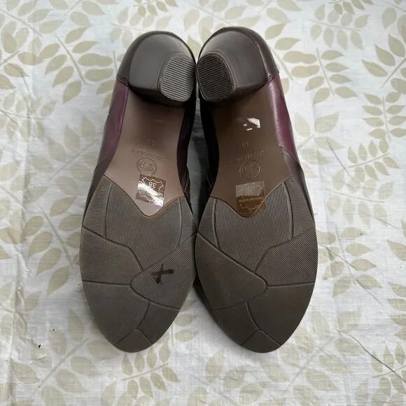 Salamander Leather Ankle with Decorative Stripes Burgundy Brown Heeled Booties‎