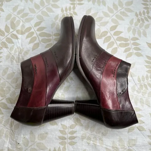 Salamander Leather Ankle with Decorative Stripes Burgundy Brown Heeled Booties‎