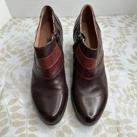 Salamander Leather Ankle with Decorative Stripes Burgundy Brown Heeled Booties‎