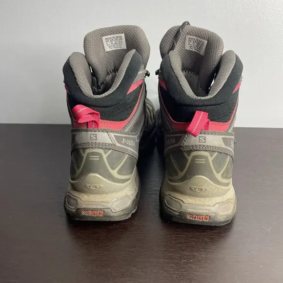 Salomon Womens X Ultra 2 Mid GTX Gore-Tex Gray Pink Hiking Boots 371477 Size 9.5