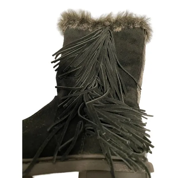 SAM EDELMAN BLACK FUR LINED BOOTS WITH FRINGE WOMENS SIZE 6 WARM AND COZY
