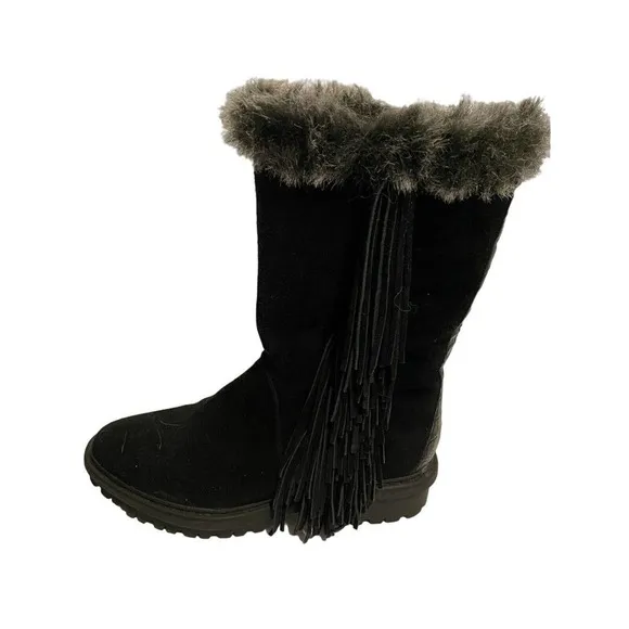 SAM EDELMAN BLACK FUR LINED BOOTS WITH FRINGE WOMENS SIZE 6 WARM AND COZY