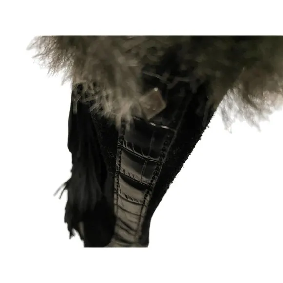 SAM EDELMAN BLACK FUR LINED BOOTS WITH FRINGE WOMENS SIZE 6 WARM AND COZY