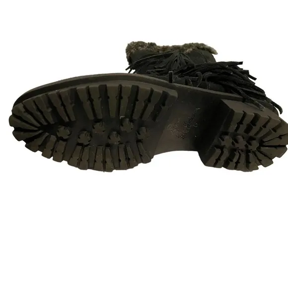 SAM EDELMAN BLACK FUR LINED BOOTS WITH FRINGE WOMENS SIZE 6 WARM AND COZY